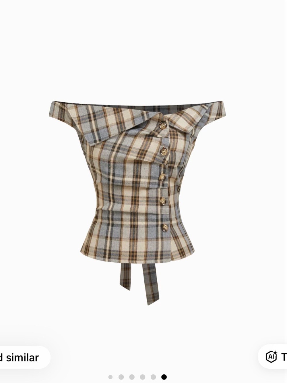 Cider Plaid Off-Shoulder Ruched Blouse in Beige and Brown